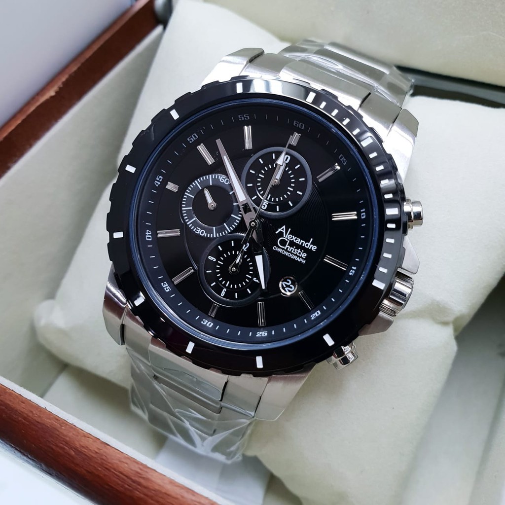 Alexandre Christie AC6141 original  Pria Stainless Steel Silver Hitam