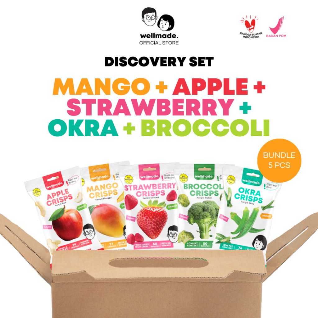 [Bundle 5pcs] Keripik Buah dan Sayur - Wellmade Fruit & Veggie Crisps - Strawberry + Mango + Apple +