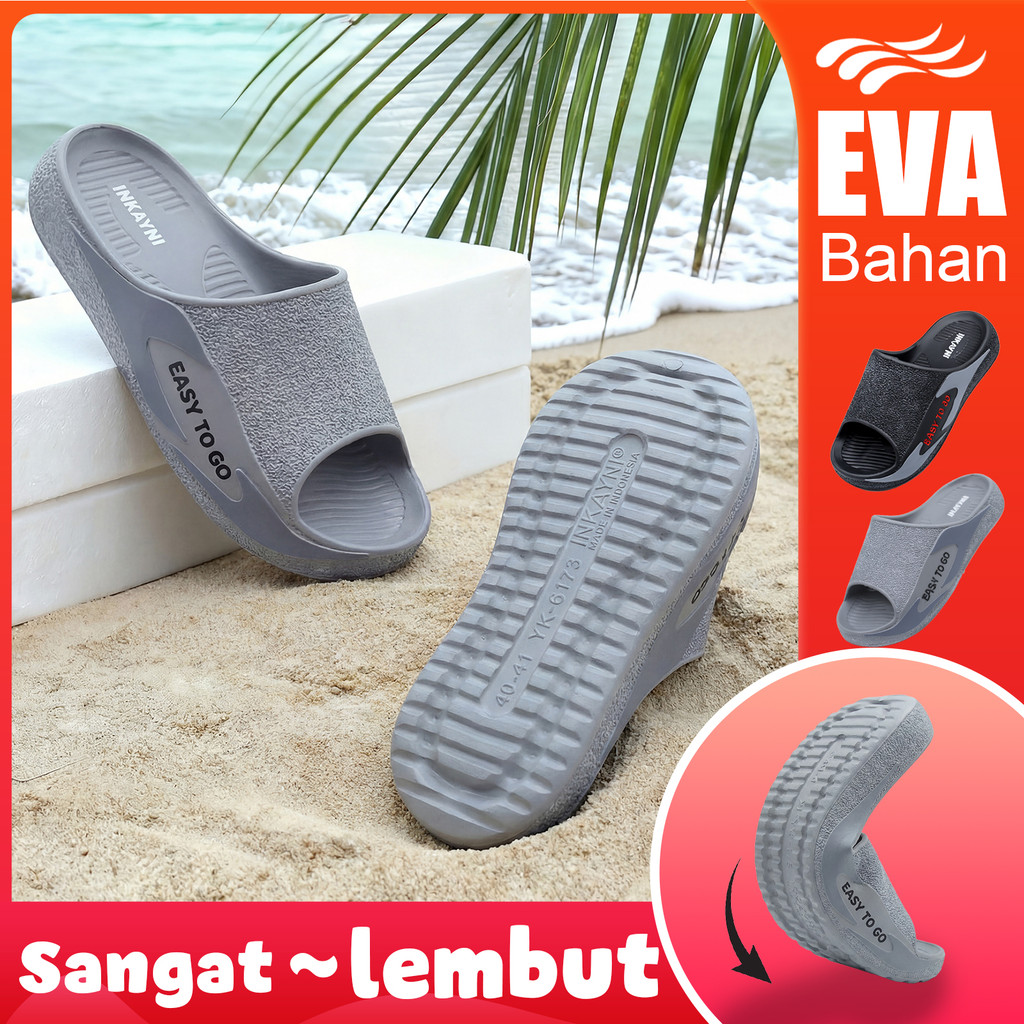 INKAYNI Sandal Karet Pria Empuk Tebal Sandal Slide Slop Pria Kece Sandal Pria Karet Empuk Anti Slip 