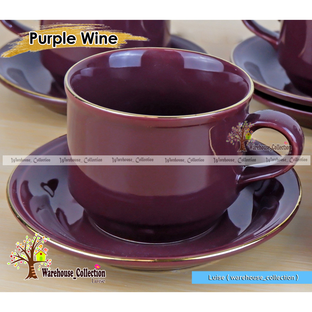TERLARIS ( PER-BIJI) Cangkir Set warna list emas // Coffee Set SANGO keramik (1 CANGKIR +1 LEPEK)// 