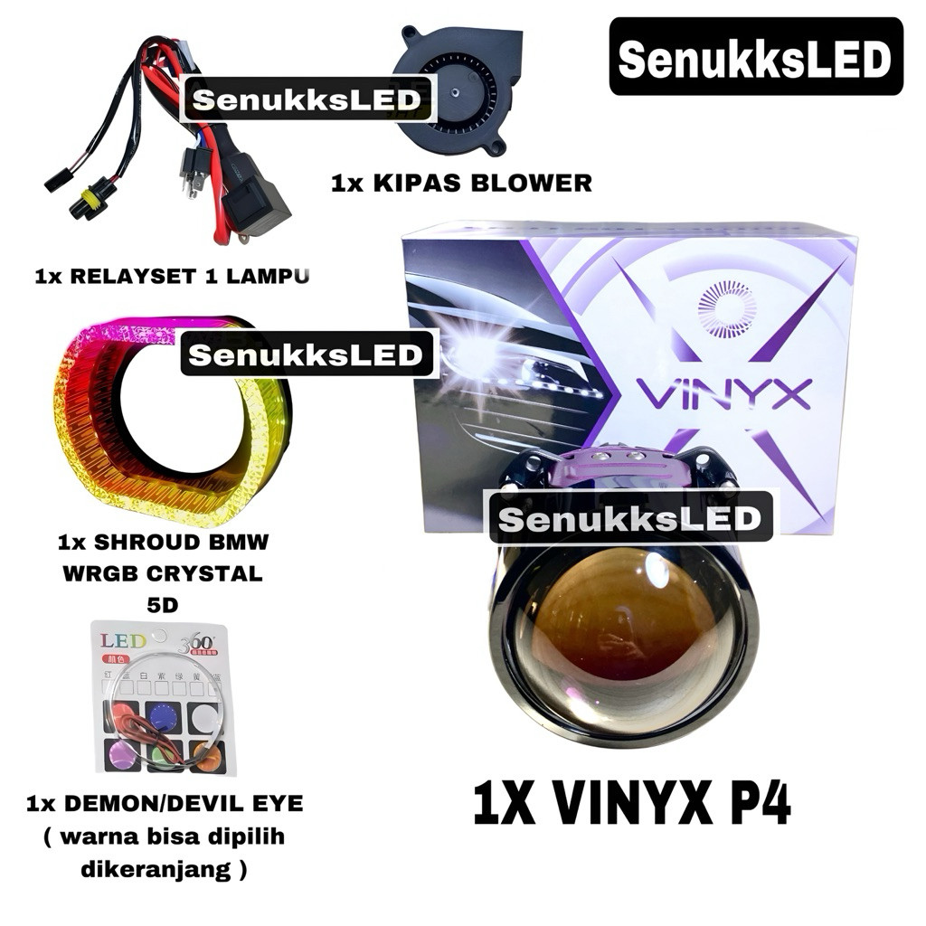 Combo paket lengkap Projector Biled Vinyx P4 2.5 INCH Purple Lens vinyx p4 60 watt P4 60 Watt biled 