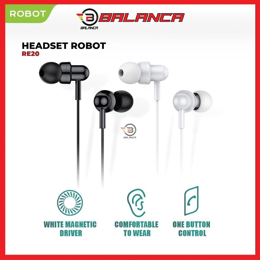 ROBOT RE20 Headset  Wired henset Earphone Bass Android iPhone hedset hansfree Original