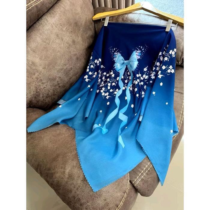 HIJAB SEGI EMPAT VOAL MOTIF PITA NAVY BIRU