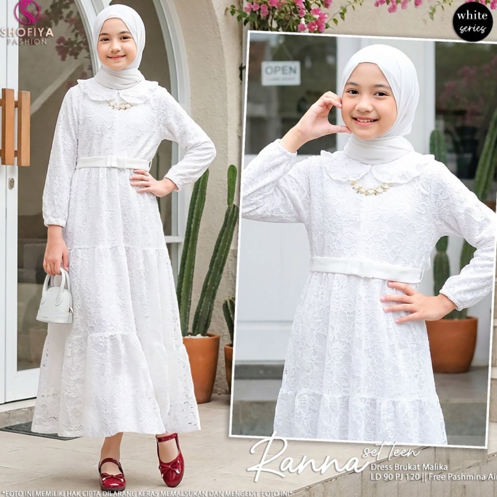 0102    Ranna dress brokat muslim anak perempuan free hijab by Shofiya