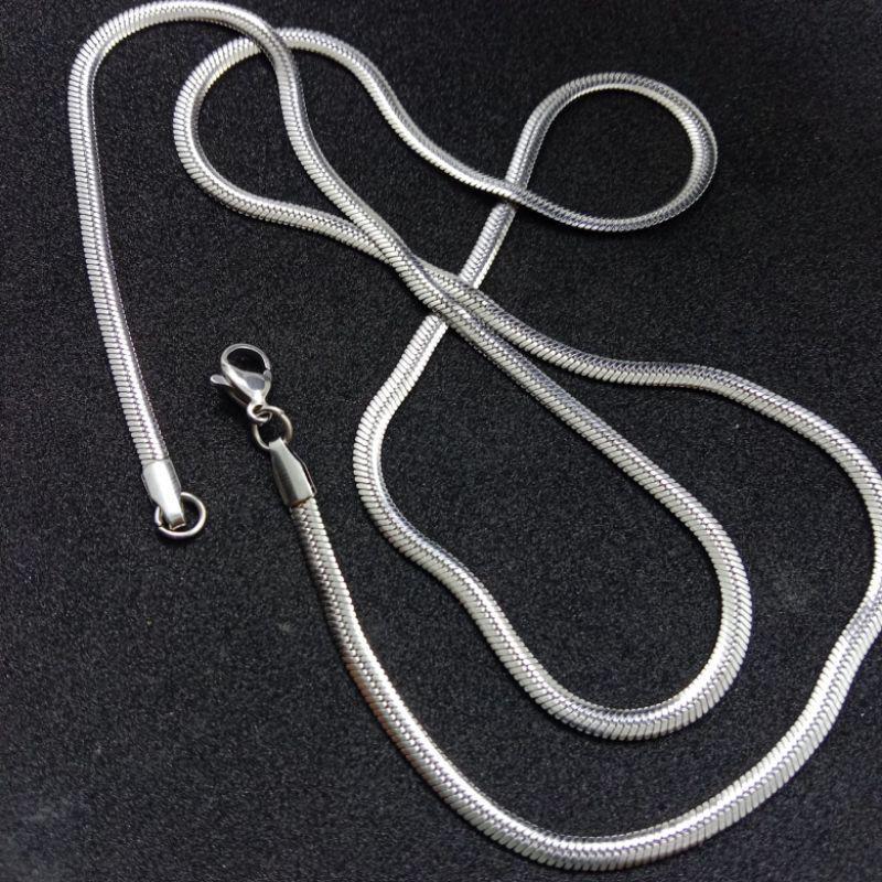 TERLARIS - Kalung Titanium Belut Gepeng Berlapis Emas Putih Anti Karat Anti Luntur / Kalung Titanium