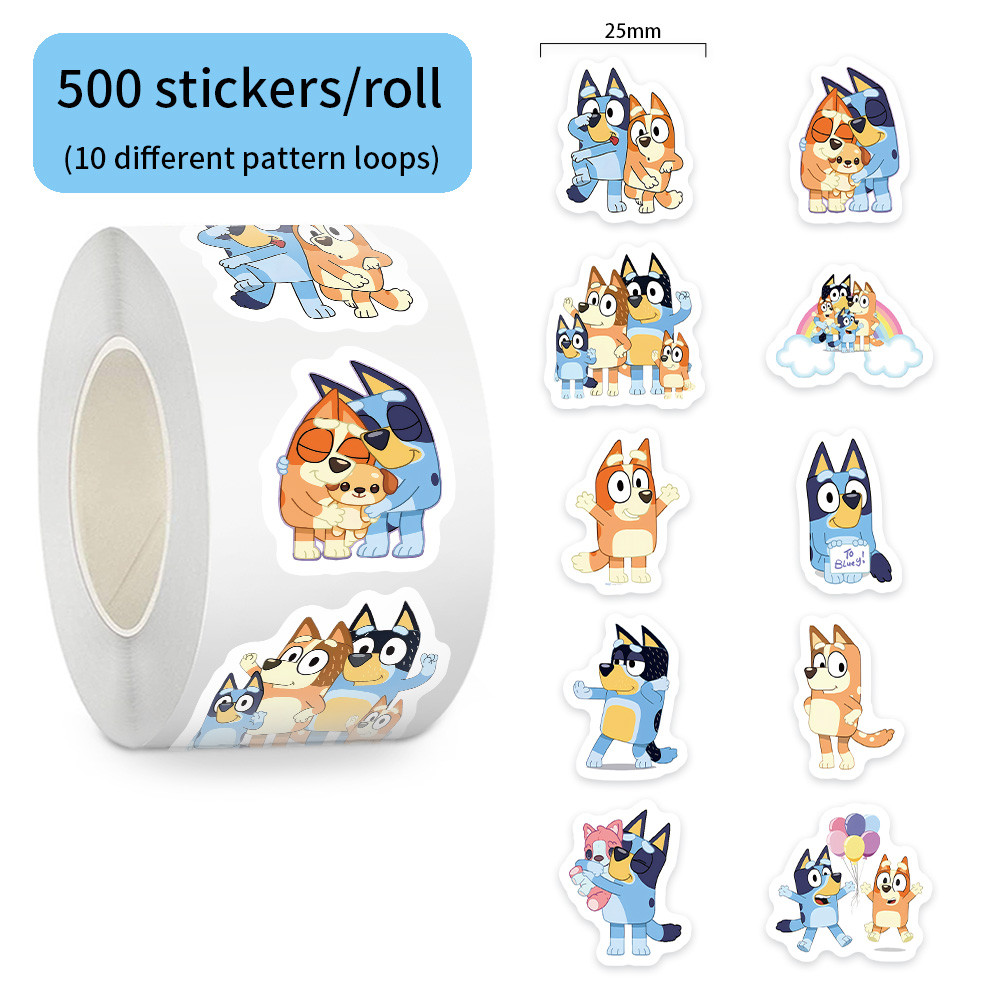 500pcs/Roll Cartoon Bluey Family Animation Sealing Sticker Y PVC Laptop Decals Decoration Stiker Rew