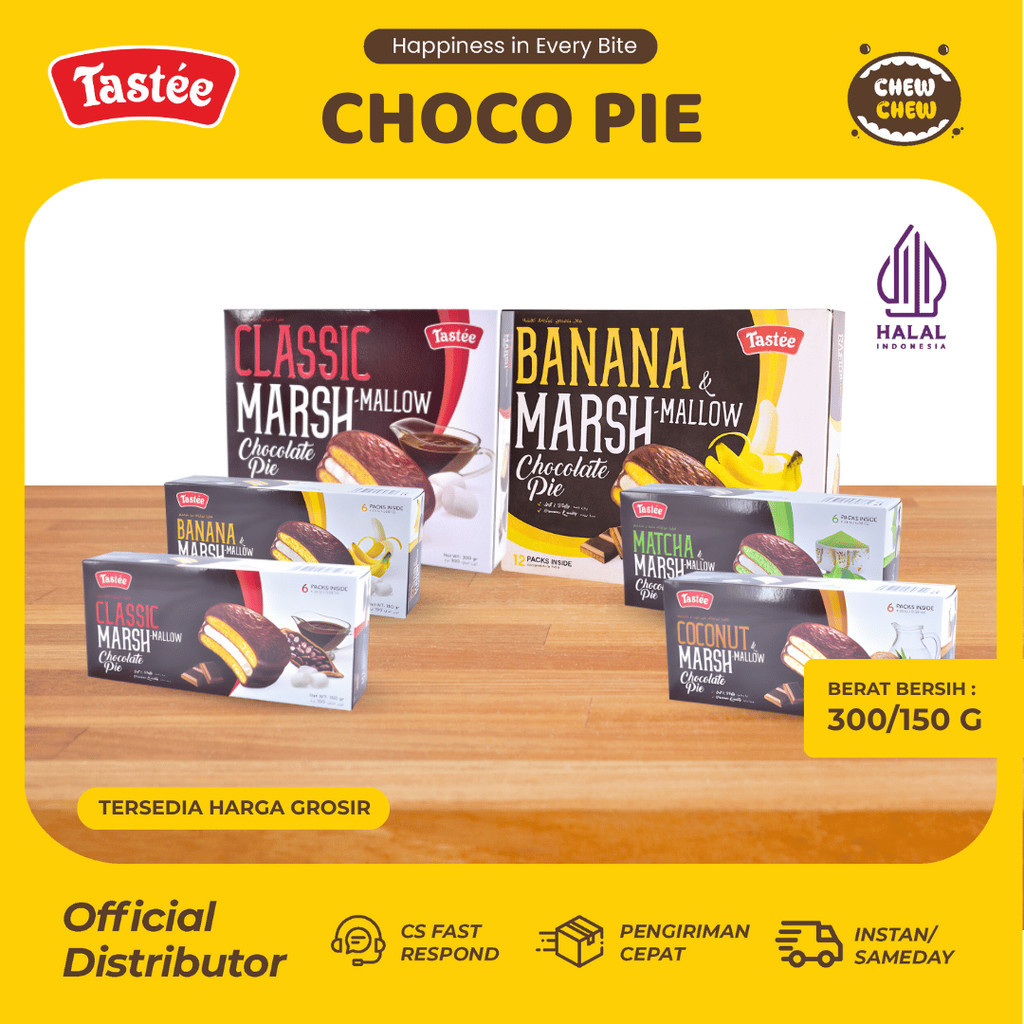 TASTEE Choco Pie Marshmallow Snack Lembut Rasa Classic / Matcha / Banana / Coconut