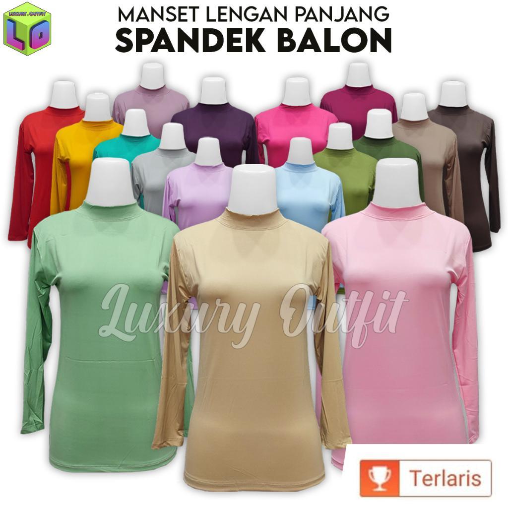 Baju Manset Kebaya Lengan Panjang Wanita Polos Bahan Spandek Balon Dalaman Perempuan Hitam Putih War