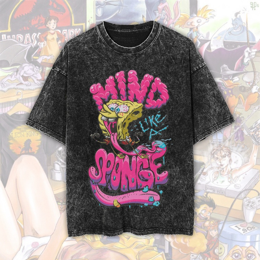 COD Misteri Kaos Spongebob Squarepants Premium Oversize Stone Wash T-Shirt | Cartoon | Washed | WO S