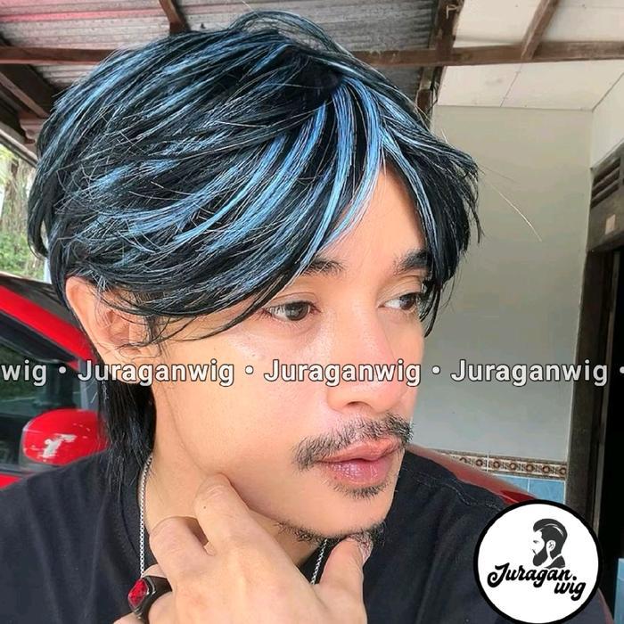 PROMO  Wig Pria Korea Highlight Style - Black Blue, Rambut Pendek