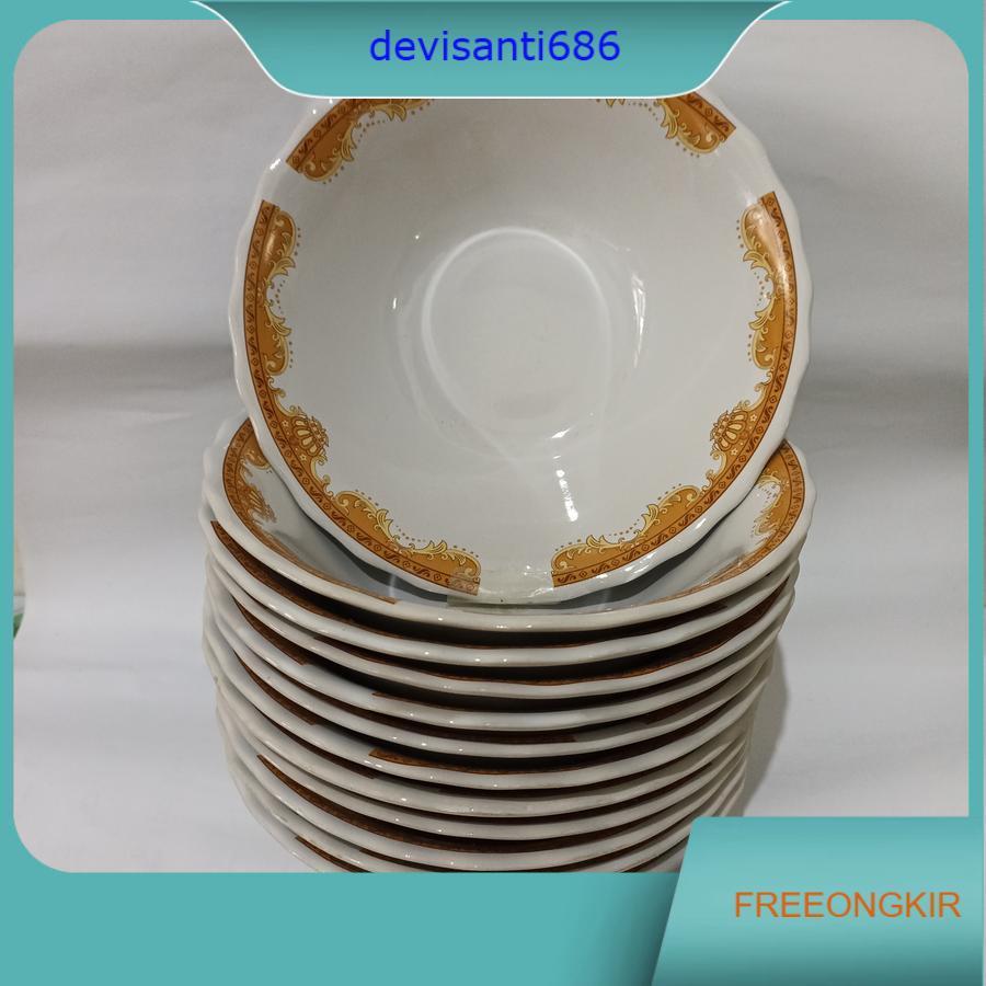 Mangkok Motif Mahkota/ Mangkok Keramik 12 Pcs/ Mangkok Soto, Bakso, Mie Ayam mahkota lilia