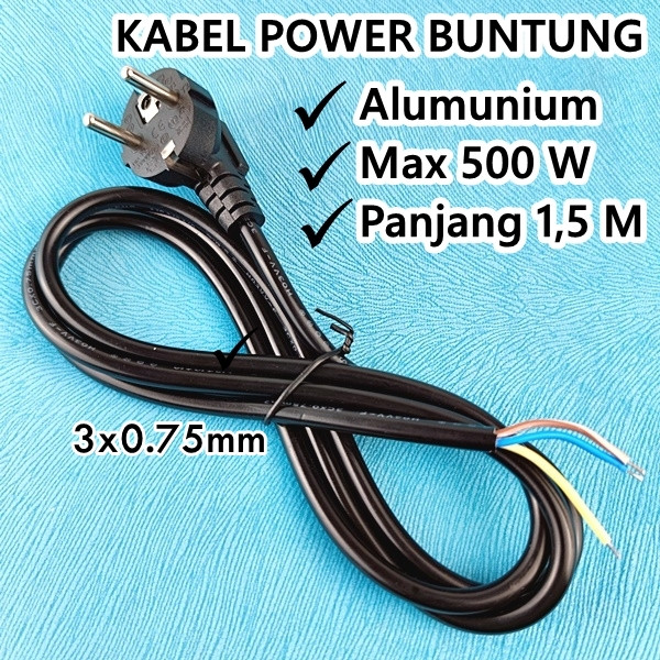 Kabel Power Buntung Isi 3 1,5 Meter Alumunium - Kabel Buntung 3x0,75mm - Kabel Kulkas Mesin Cuci