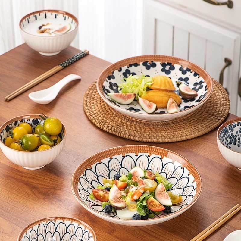 Piring Makan Keramik Piring Saji Keramik Motif Jepang Tahan Panas dan Microwave
