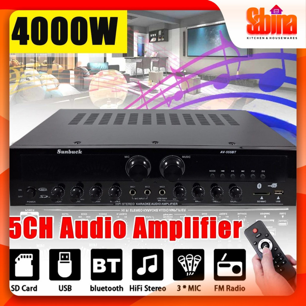 Audio Amplifier Bluetooth 5.0 Microphone HiFi USB MP3 Player