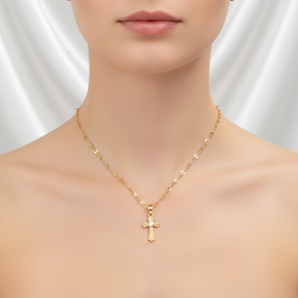 Lanme Jewelry Kalung Anti Karat Wanita Titanium Aesthetic Salib Crystal Kalung Anti Karat LM893