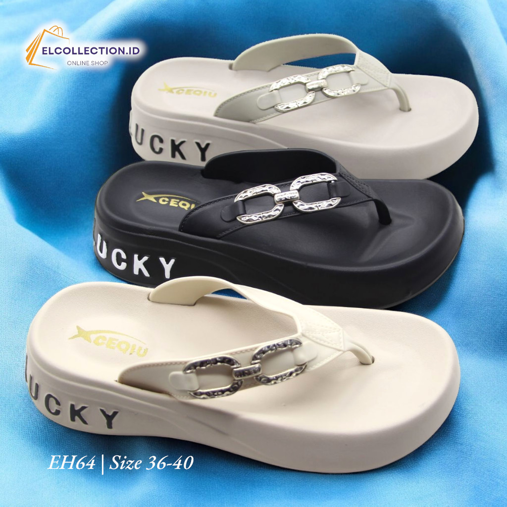 EH64 | Sandal Jepit Wedges Wanita Beruntung | Sendal Jepit Wanita Lucky | Sendal Wanita Terbaru Mode