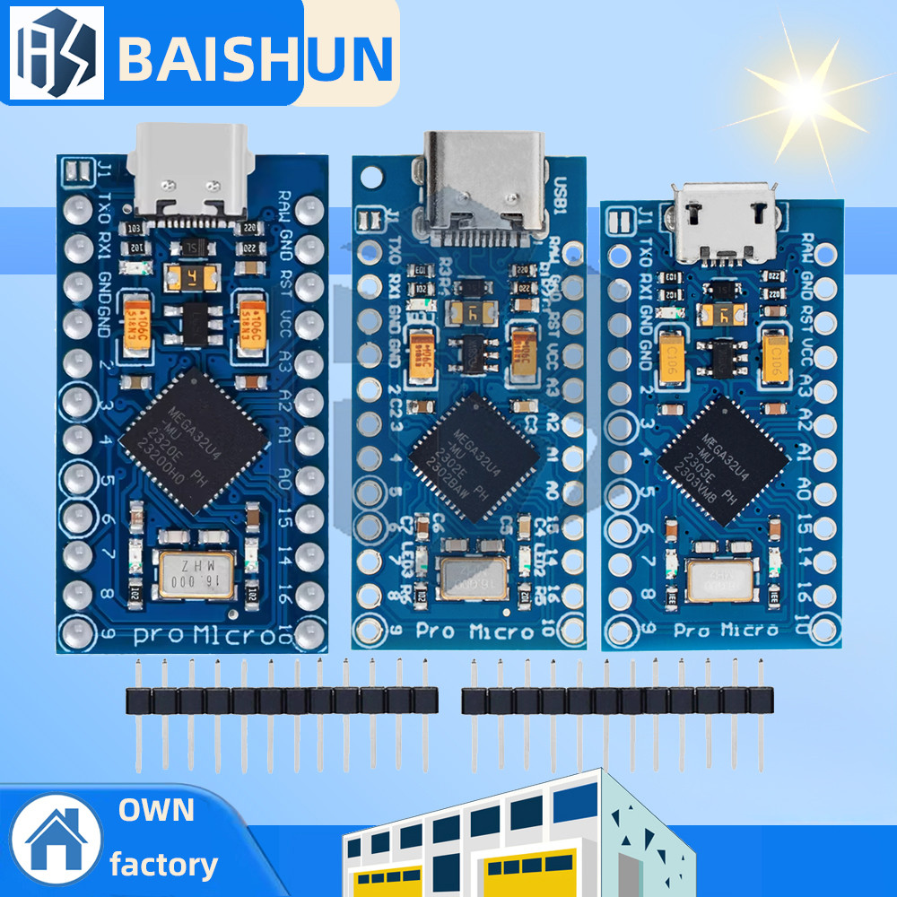 Pro Micro ATmega32U4 5V 16MHz Replace ATmega328 For Arduino TYPE-C  With 2 Row Pin Header For Leonar