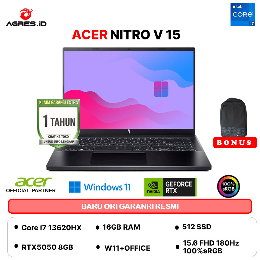 ACER NITRO V 15 I7 13620H RTX5050 8GB - RAM 16GB 512GB W11+OHS 15.6FHD 180Hz 100SRGB -52.7783