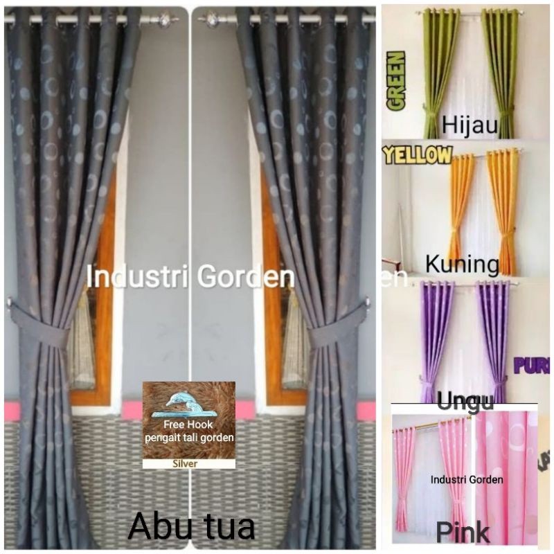 PROMO (Tinggi 150cm-250cm) Gorden Jendela Pintu Minimalis 11 Warna Varian Polos Motif Polkadot Tirai