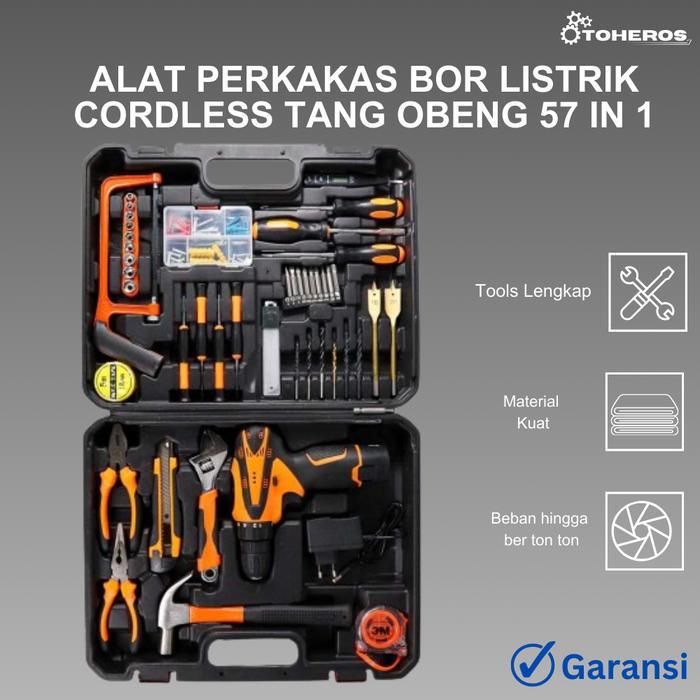 Set Perkakas Bor Obeng Palu Kunci Tang Gergaji Set Toolkit