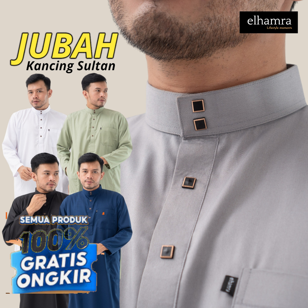 elhamra - Jubah Slimfit Dewasa Gamis Pria Kancing Sultan Bahan Toyobo M33B- pakaian pria lainnya
