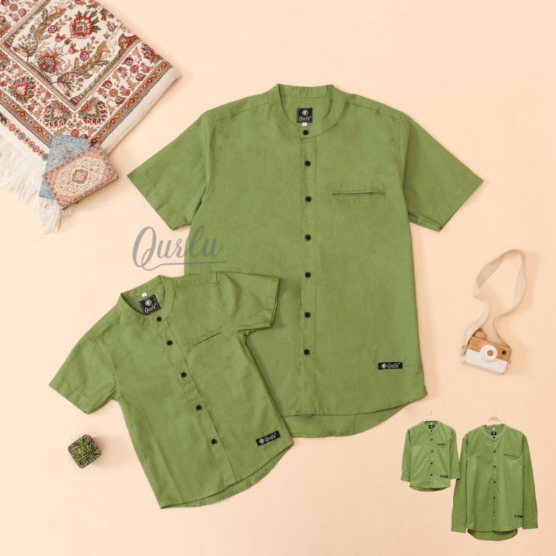 ARDIOSHOP Qurlu - Kemeja Koko Dewasa/Anak warna HIJAU ALPUKAT (baju couple ayah dan anak laki-laki B