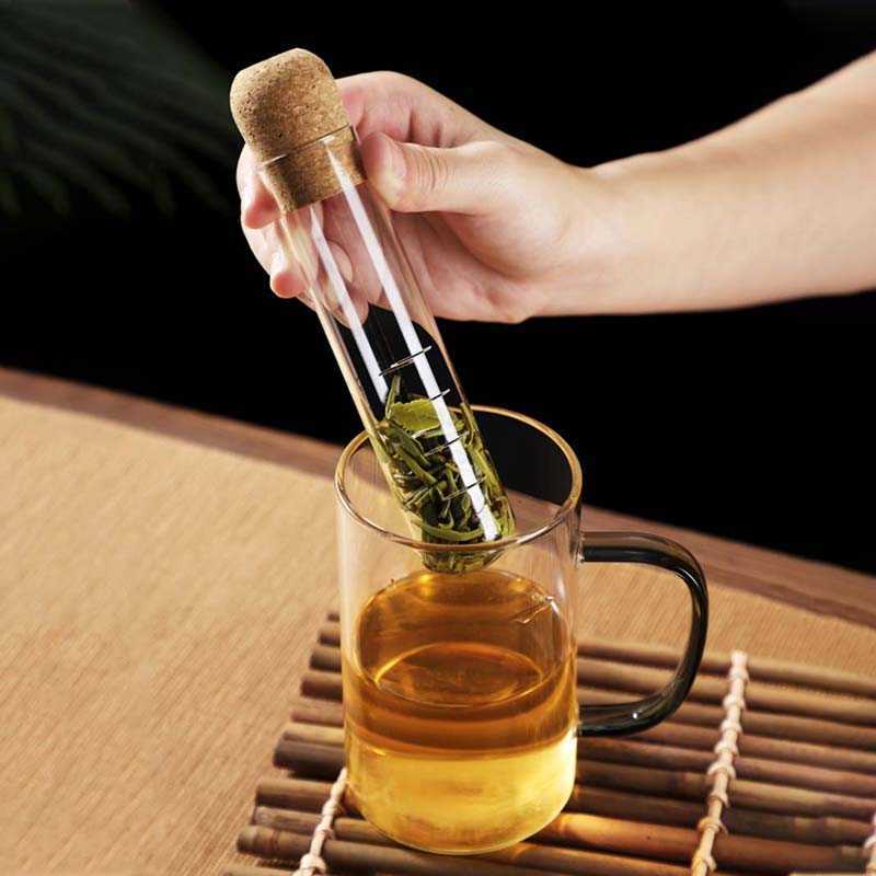 Saringan Teh Tabung Kaca Infuser Teh Kaca Minimalis Filter Rempah & Teh Loose Leaf