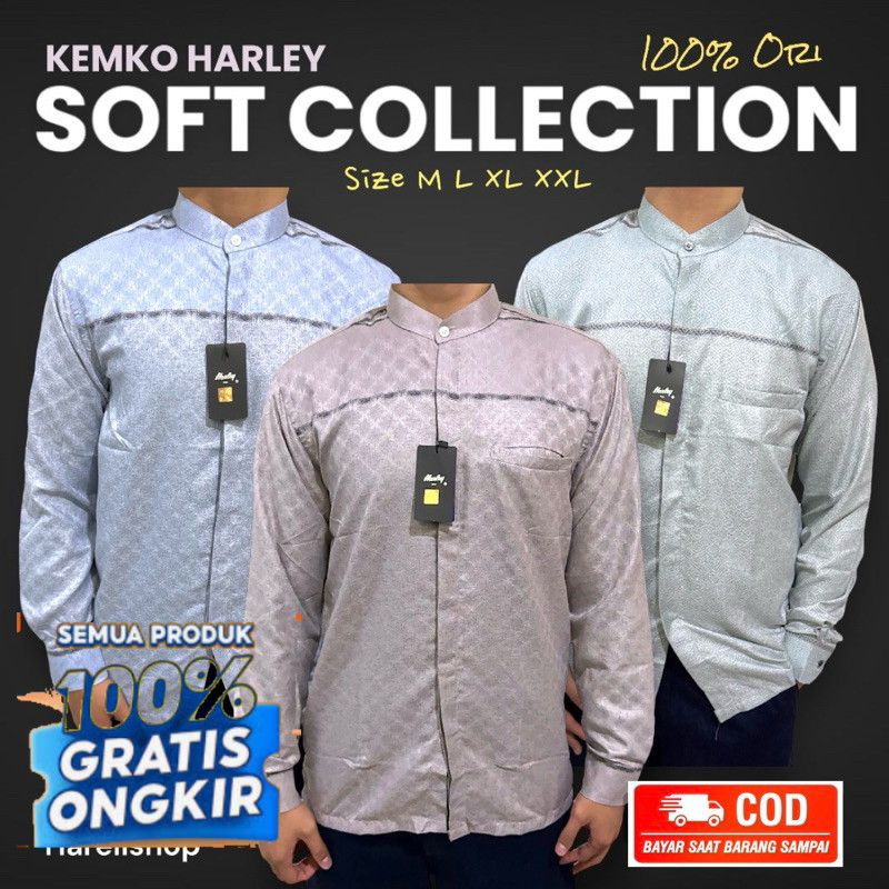 READY! Kemeja Koko KEMKO HARLEY SOFT COLOR - PEACH SAGE BIRU EMERALD BABY BLUE PINK DUSTY ABU TUA CO