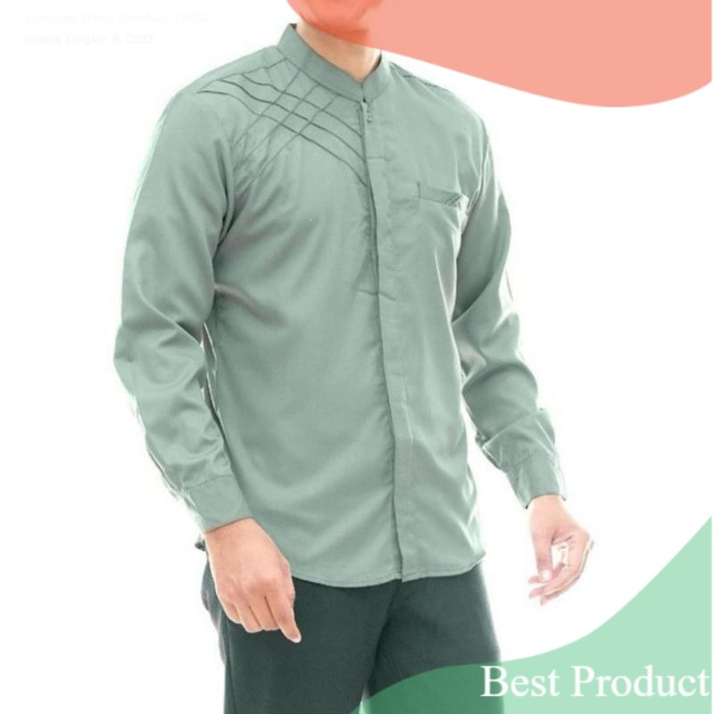 KEMEJA KOKO MARVEL original | koko dewasa lengan panjang Bahan Toyobo Premium Adem Warna Sage Green 