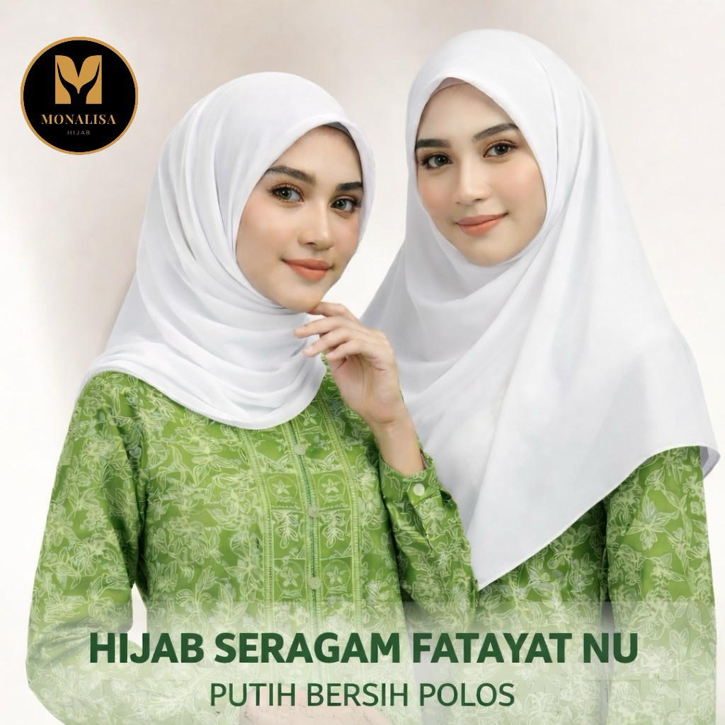 Hijab Putih Polos Fatayat NU Seragam | Ukuran 110 Dan 140 Cm | Jahit Tepi & Laser Cut | Tegak Dan Ti