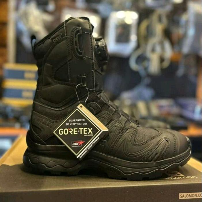 sepatu tactical pdl army boots salomon sistem tali putar tinggi 8inch - hitam, 40
