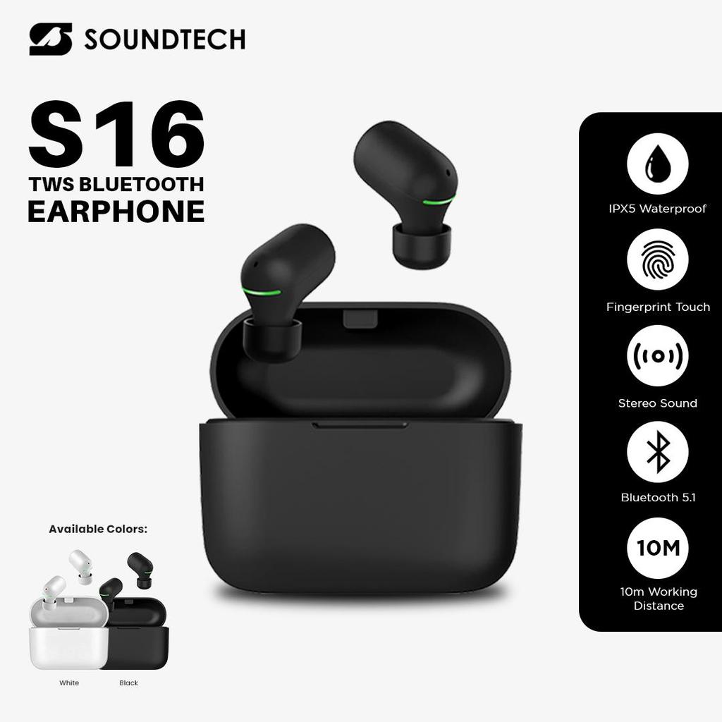 SOUNDTECH S16 TWS Wireless Earphone Bluetooth 5.1 Touch - Black