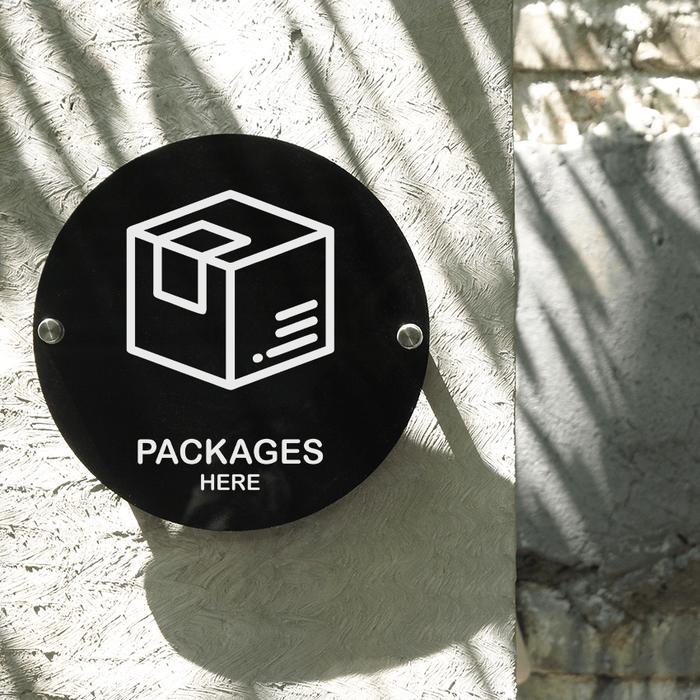 Sign Packages Here Akrilik Stiker + 1 Set Baut Stainless - INPI HOUSE - 20cm