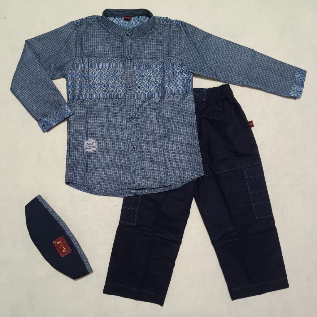 EZMOSHOP Baju Koko Katun Songket A&J Lengan Panjang Anak