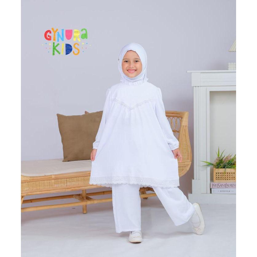 setelan muslim putih anak perempuan baju set tunik manasik haji Airflow - Baju setelan, S