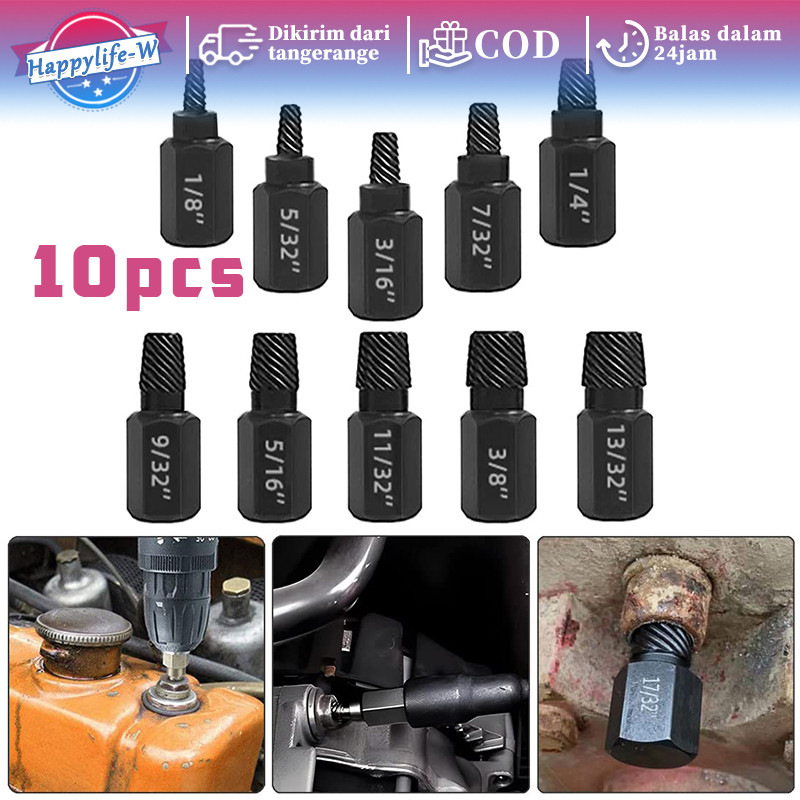 10pcs Screw Extractor Set Alat Pembuka Baut Rusak Patah Pembuka Baut Patah Hexagon Pembuka Baut Dol