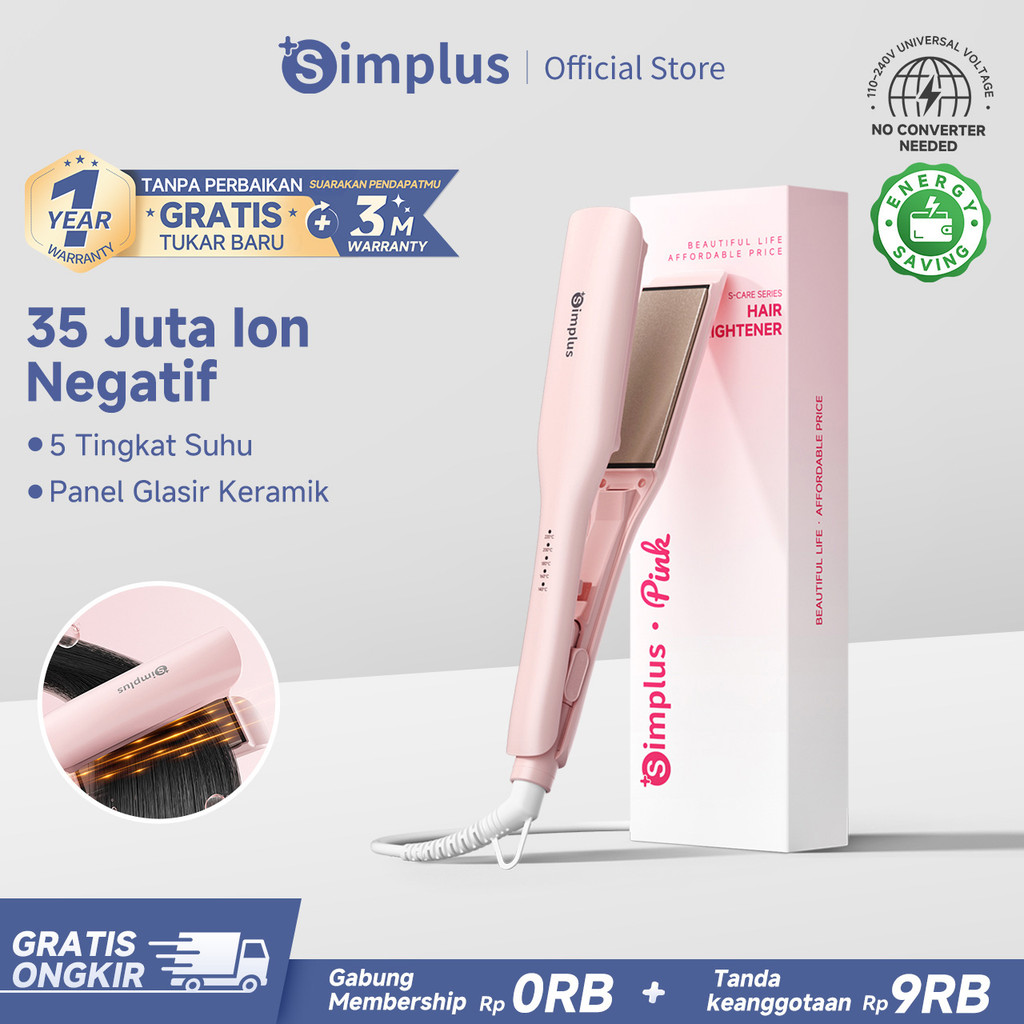 Simplus Catokan 5 Suhu Pelat Keramik Pelurus Rambut dengan 35 Juta Ion Negatif