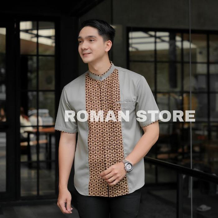 NEW BAJU KOKO ARJUNA KOMBINASI BATIK WARNA HIJAU SAGE - AYAH ARJUNA SAGE, M