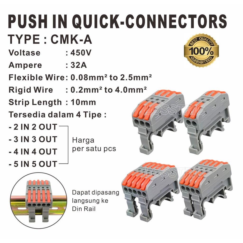 Konektor Kabel Din Rail / Wire PUSH IN Terminal Block CMK Connector