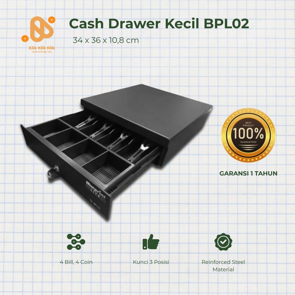 Cash Drawer Kasir Blueprint BPL02 Laci Uang Otomatis & Manual Kompatibel POS/ECR