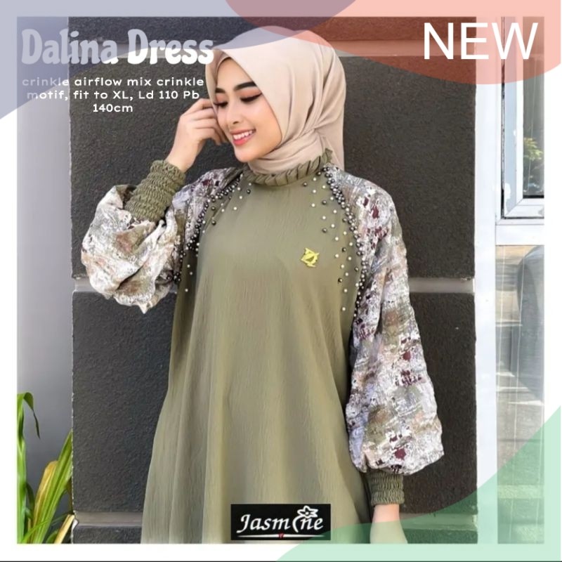 Dalina dress maxy  gamis wanita tangan balon dress payet Ada size JUMBO/ pakaian wanita lainnya
