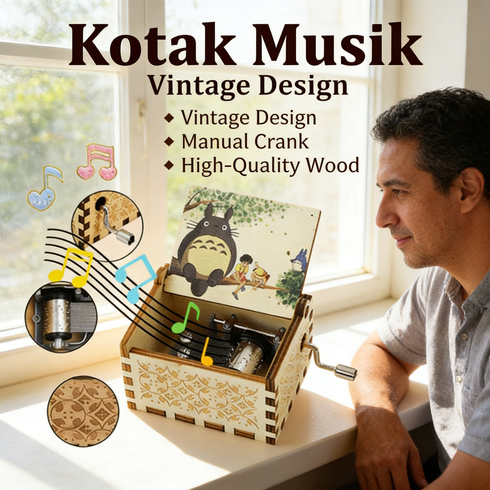 Box Music Kayu Vintage Manual Diputar Music Kotak Terbaru Wooden