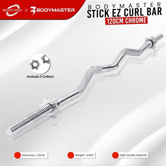 (Berkah Sport) BODYMASTER Stick EZ Curl Bar 120cm Chrome - Stik Bengkok Bicep Barbell
