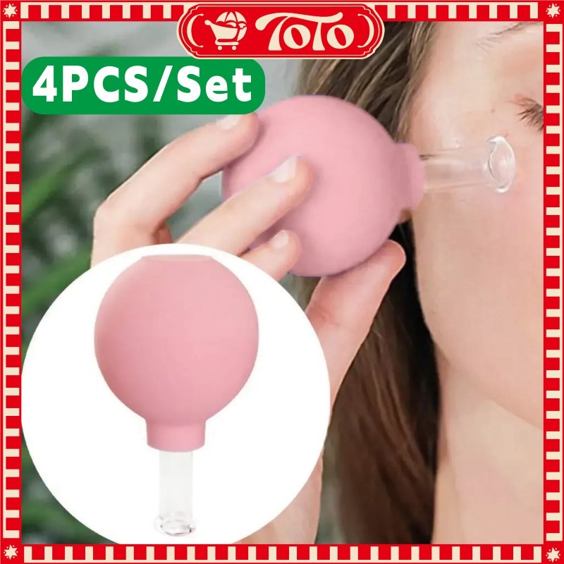Facial Vacuum Cup 4PCS/Set Bekam Wajah Kaca Vakum Hisap untuk Skin Lifting Alat Bekam Wajah Cupping 