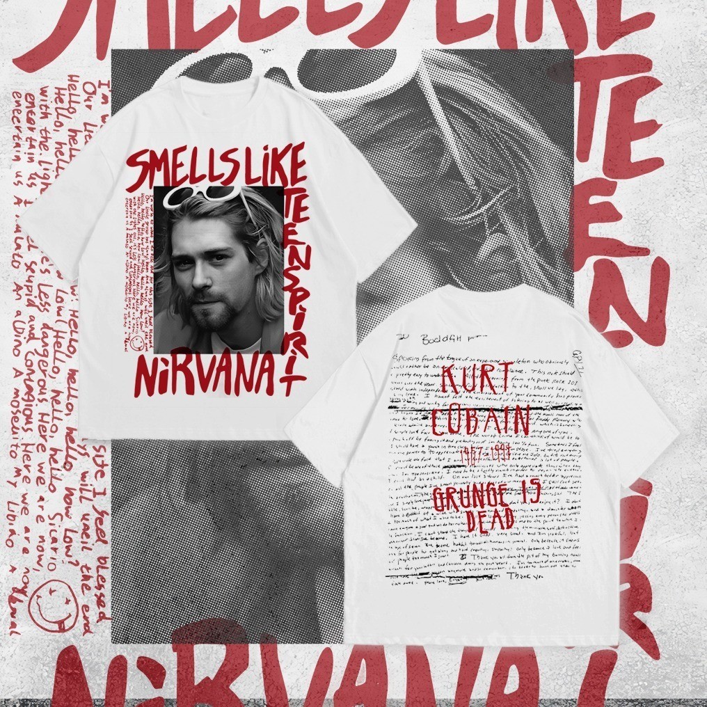 Baju Kaos P&B Oversize Nirvana Kurt Cobain - T Shirt Nirvana Oversized White 20s Kaos Pria