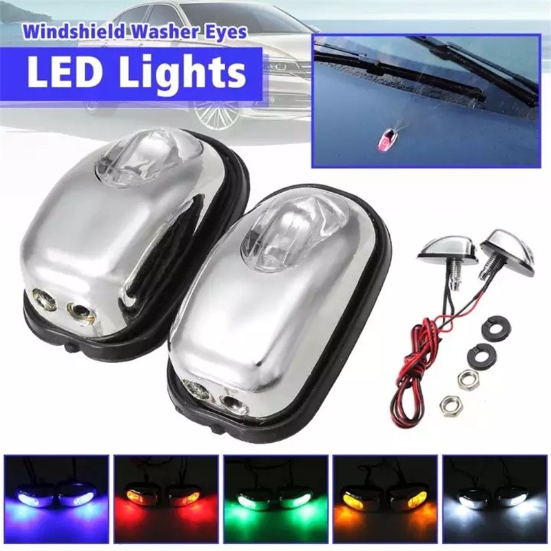 1 Pasang Lampu LED Otomatis untuk Kaca Depan Mobil, Nozel Semprotan Air Wiper, Lampu Pembersih Kaca 
