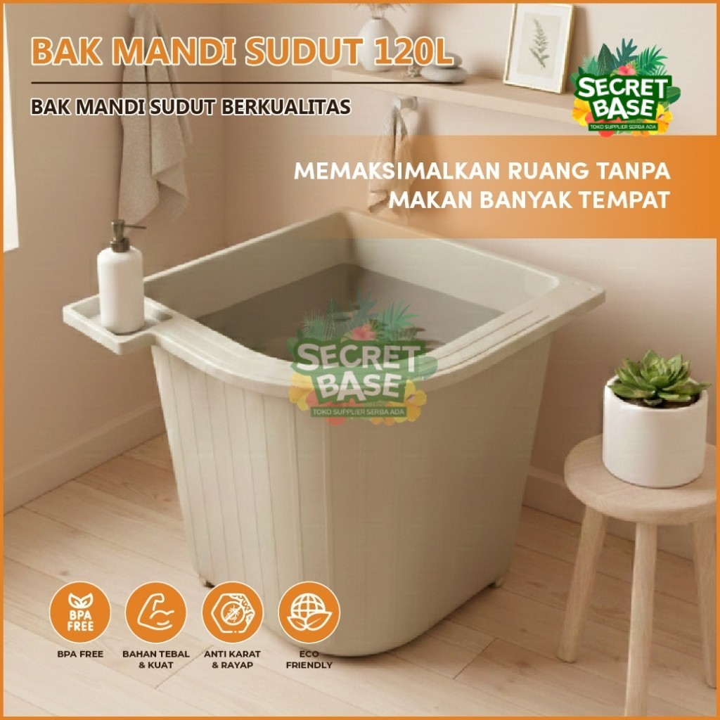BAK MANDI SUDUT 120L + TEMPAT SABUN - Bak Mandi Plastik  / Bak Air Sudut Oval / Ember Mandi Besar