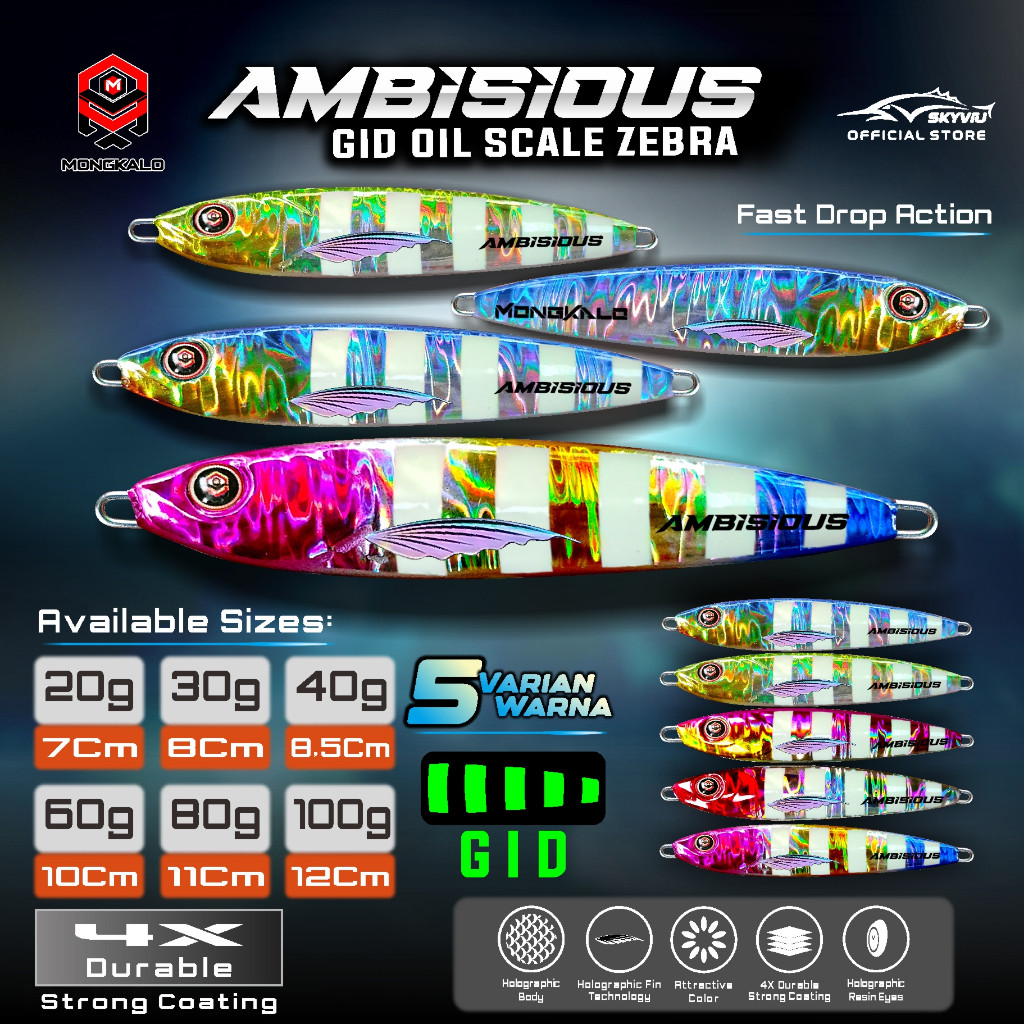 Hookpilot - Metal Jig MONGKALO AMBISIOUS Hologram Minyak GID Zebra 20 gr 30 g 40g 60 gr 80 100 gram 