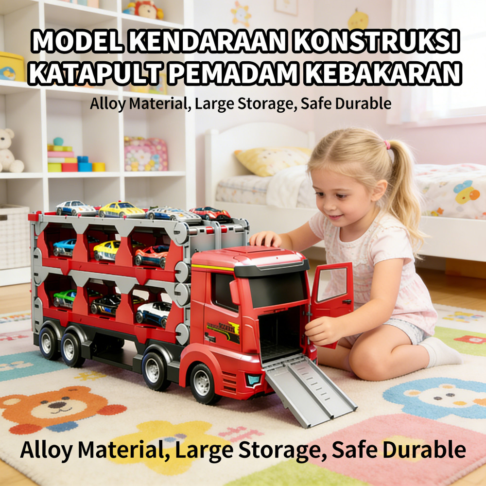 Truk Pemadam Kebakaran Konstruksi Kendaraan Model Anak Alloy Kendaraan Portable Katapult Truk Contai