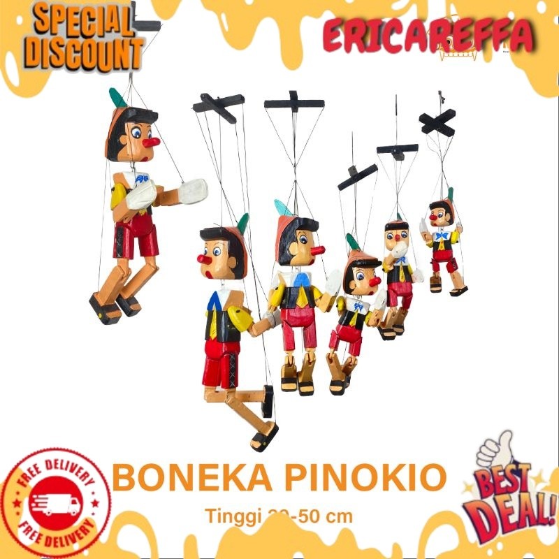 Boneka Pinokio - Pinokio - Pinokio Kayu - Mainan Pinokio - Pinokio Gantung - Tali - Dekorasi Pinokio